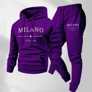 MILANO Men's Letter Printed Hoodie & Drawstring Sweatpants Set Casual Athletic Long Sleeve Hooded Jacket & Trousers for Fall Winter Daily Wear Sportswear Indoor Outdoor Tracksuit Athleisure 100% Polyester Loose Fit Soft Breathable