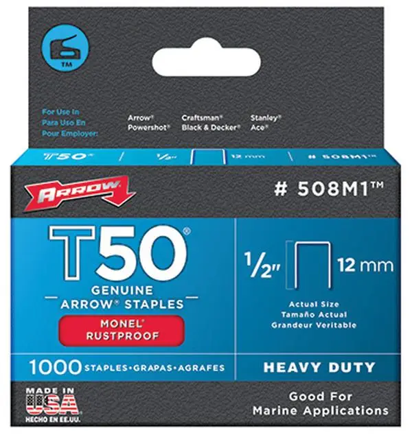 212 MAIN Genuine Heavy-Duty Monel Rustproof T50 Staples, Model 508M1, 0.5 in. Size, 1000-Pack, Computers & Office Equipment Part