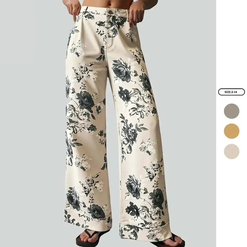 Imily Bela Women's Floral Baggy Wide Leg Jeans Casual High Waisted Boyfriend Vintage Boho Denim Pants with Pockets