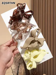 4pcs Jumbo Bow Claw Clip No-Slip Hair Jaw Clips - Soft Touch Matte Finish Butterfly Hair Clips for Long Hair - Elegant Hair Accessories for Half Up Style - Perfect Daily Hair Styling Clips for Women and Girls