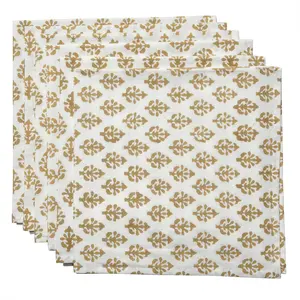 CPC Cloth Napkins 100% Cotton Set of 4 Reusable Napkins, Indian Block Print Toile Floral Dinner Napkin, Fall Thanksgiving Christmas Holiday Party Gift - Soft Absorbent Napkin, 18"x18" Yellow Flower
