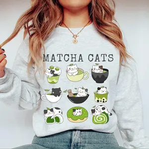 Matcha Cat Sweatshirt, Kawaii Cat Lover Sweatshirt, Green Tea Cat Sweatshirt, Funny Matcha Gift