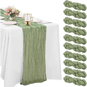 10 Pack Sage Green Cheesecloth 10FT Boho Gauze Fabric Table Runner Vintage Rustic Sheer Runners for Wedding Party Bridal Baby Shower Long Table Decorations
