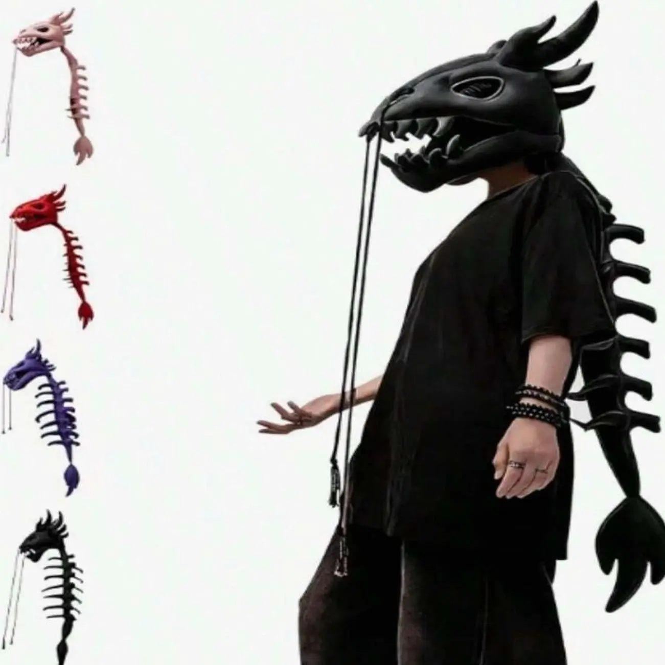 Dinosaur Skeleton Costume,3D Spinosaurus Skull Mask & Plush Spine For Halloween,Themed Skull Cosplay Props