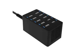 SABRENT 60 Watt (12 Amp) 10 Port [UL Certified] Family Sized Desktop USB Rapid Charger. Smart USB Ports with Auto Detect Technology [Black] (AX-TPCS)