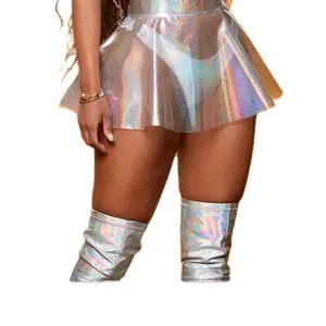 Khalyiahs lazer Holographic Better Than Bubble Skirt  Pleated Mini Skirt for Women, High Waist See-Through Harajuku Style, Glossy Casual Dance Costume and Clubwear   This stunning Holographic Pleated Mini Skirt is Better Than Bubble Skirt trendy jean