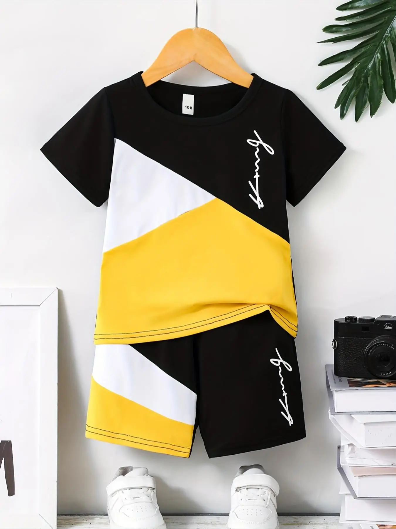 Two-piece Set Boy's Colorblock Letter Print Tee & Shorts Set, Casual Short Sleeve T-shirt & Shorts, Summer Clothes for Kids