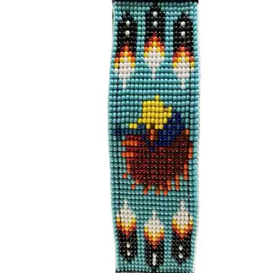 Handmade Bracelet - Indian Head and Tribal Design, Made in Guatemala, Featuring Colorful Beads and Unique Patterns
