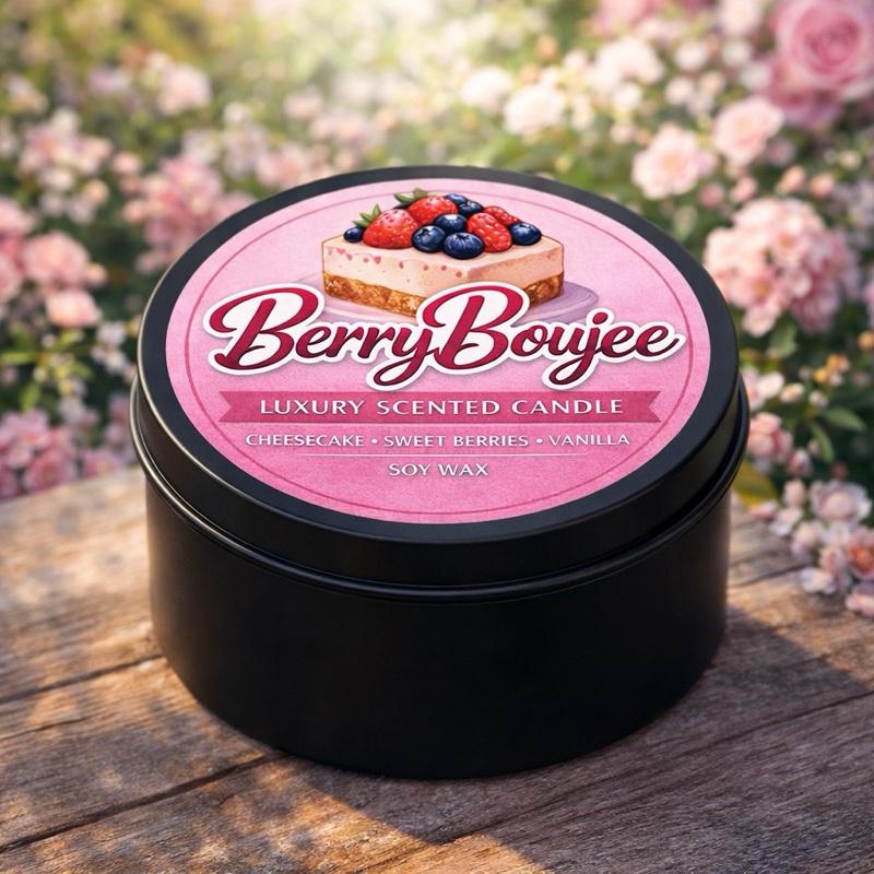 Berry Boujee Luxury Scented Candle - Sweet Berries Creamy Cheesecake Warm Vanilla - 4 oz & 8 oz Soy Wax Hand Poured - Cozy Vibes for Bedrooms Bathrooms