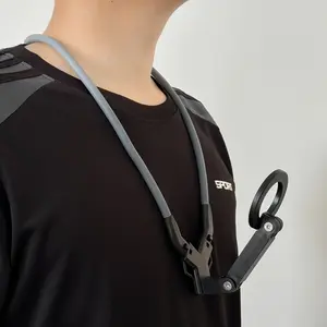 Neck phone holder, magnetic floating anti-shake multi-angle rotating chest strap mount, used for cooking, outdoor sports video shooting, silicone flexible, with chest clip, allows instant switching between horizontal and vertical shooting angles