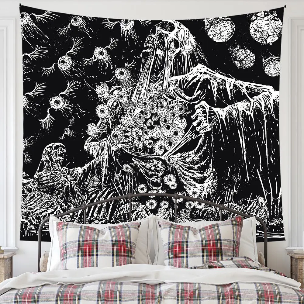 Custom Aesthetic TapestryRoom Decor Skeleton & Flower Print Tapestry, 1 Count Wall Hanging Tapestry Decor, Durable Decorative Tapestry, Wall Art for Home Living Room Bedroom, HalloweenAnime Flag Letter Print Personalized Wall Decor Festival Background Han