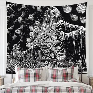 Room Decor Skeleton & Flower Print Tapestry, 1 Count Wall Hanging Tapestry Decor, Durable Decorative Tapestry, Wall Art for Home Living Room Bedroom, Halloween
