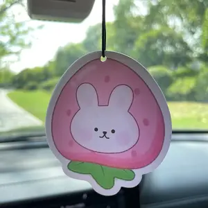 Cute Strawberry Bunny Scented Air Freshener with Natural Essential Oils, Long-Lasting 60-90 Days, Cartoon Design for Car Home & Bath