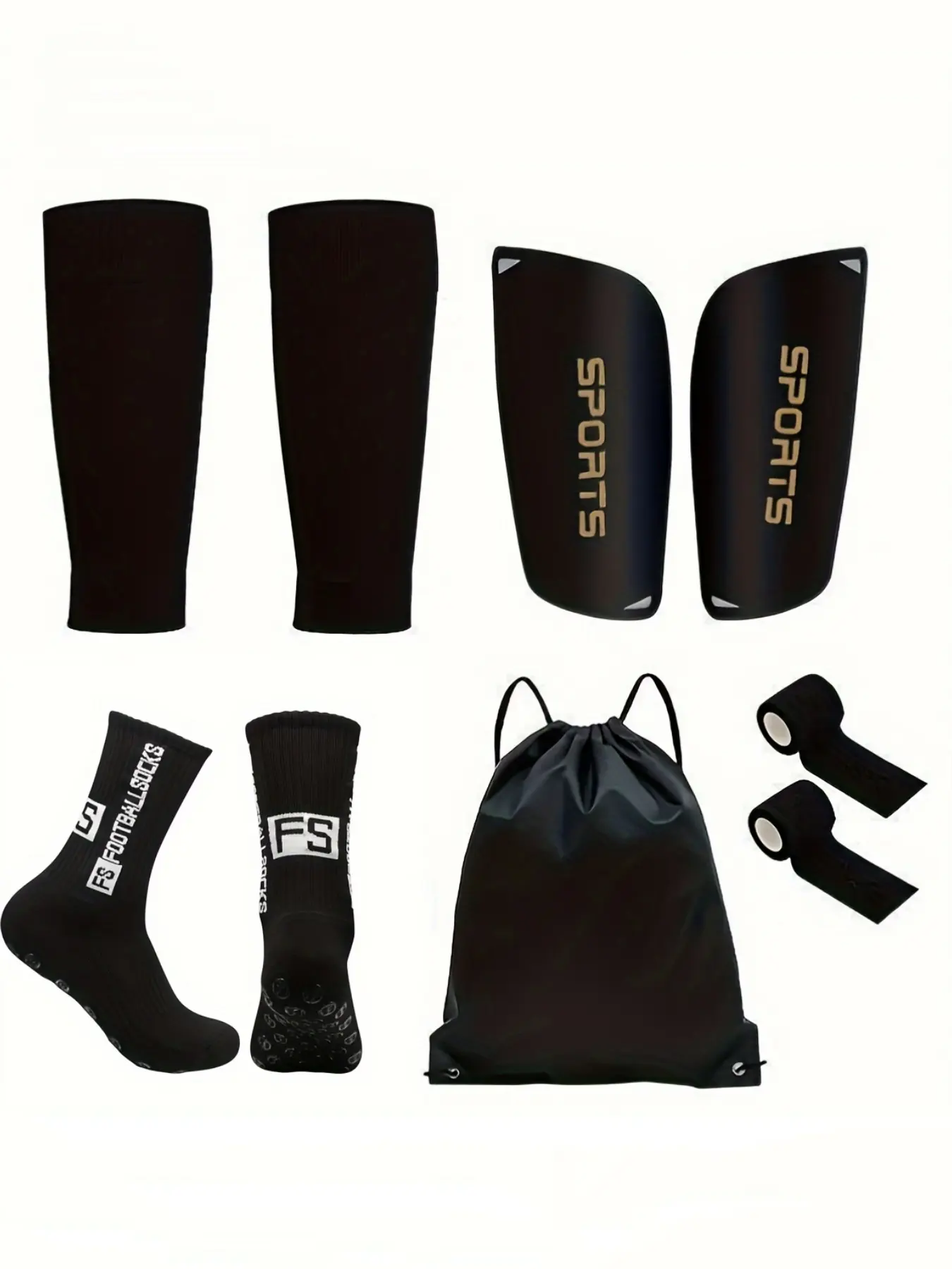 5-Piece Football Equipment Set, Sports Socks, Shin Guards, Leg Pads, Straps, Drawstring Bag, Essential Soccer Gear for Players