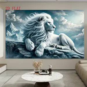 1 piece White Lion and Snow Mountain Tapestry - Realistic print large wall art, white lion lying on rocks, snow peaks and clouds - delicate lion fur texture - living room, party, photo booth backdrop - luxurious