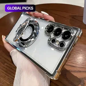 Electroplating Transparent Hard Phone Case For Samsung Galaxy S26 S25 S24 S23 S22 Ultra Plus S26 Edge, Four Corner Anti-drop Phone Case with Camera Lens Protective Film Accessories