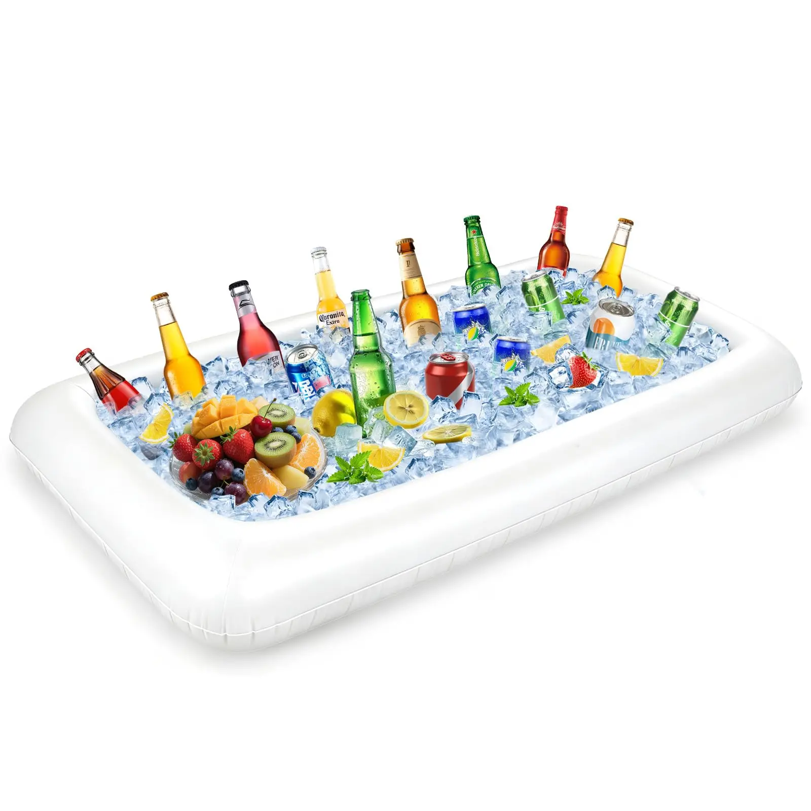 Large Inflatable Ice Serving Bar 51.5" x 24" with Drain Plug for Pool Party BBQ Picnic Camping Beach Outdoor Supplies Foldable BPA-Free PVC Material Ideal for Any Party