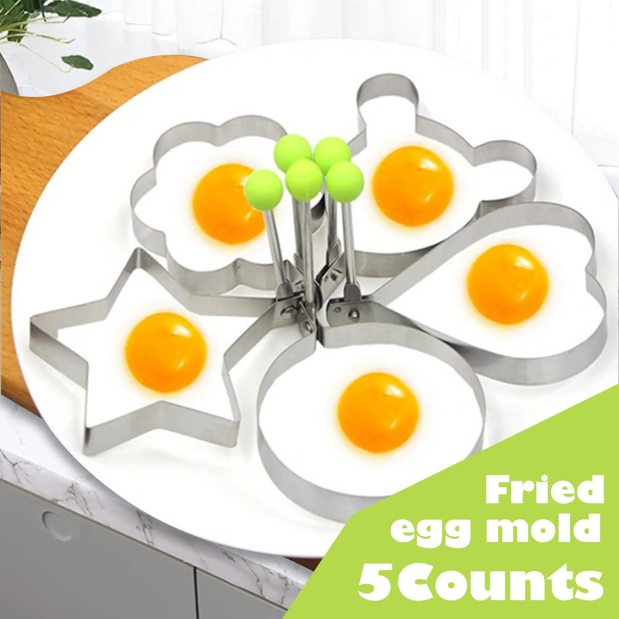 5 Counts Set Fried Egg Rings Molds, Stainless Steel Cooking Shapes for Pancakes & Eggs