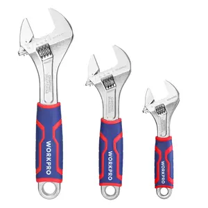 WORKPRO 3-pack Adjustable Wrench Set, Cr-V Wide Jaw Wrench With Rubber Anti-Slip Grip, 6-inch, 8-inch, 10-inch with Metric/SAE Scales, Chrome Plated