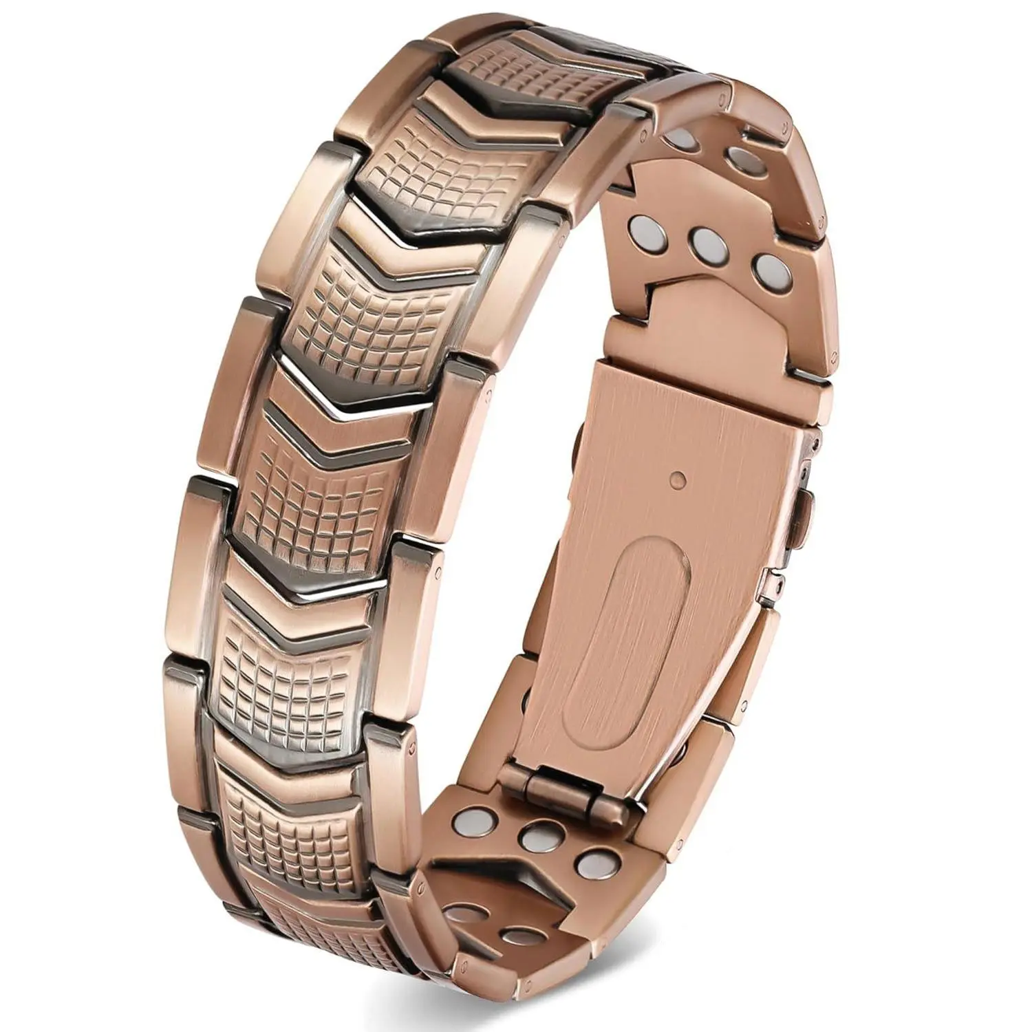 Feraco Men's Copper Magnetic Bracelet - 3X Strength, 3800 Gauss Magnet-Powered Bracelets & Bangles, Adjustable Premium Upgrade Fold-Over Clasp, Natural Magnetism, Electronic Gadgets