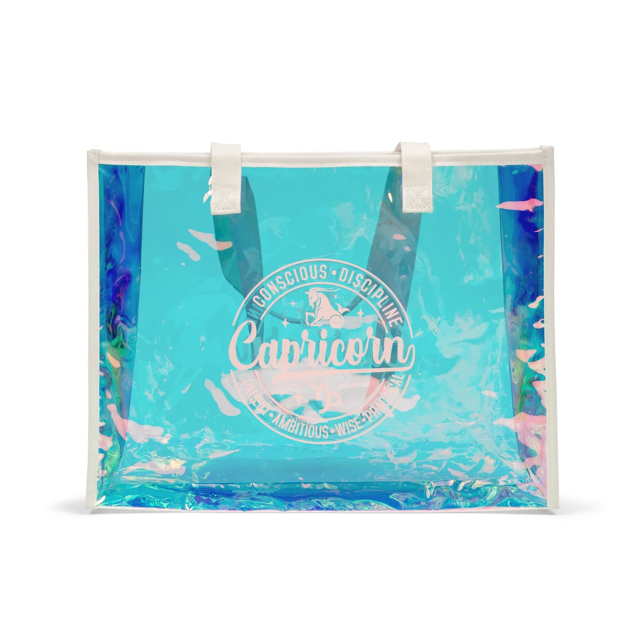 Capricorn Zodiac Holographic Beach Tote Bag Birthday Astrology Gifts
