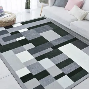 Machine Washable Rug Black White Geometric Abstract Minimalist Bedroom Rug Non Slip Soft Living Room Floor Mat, 5x8 / 6x9 Feet