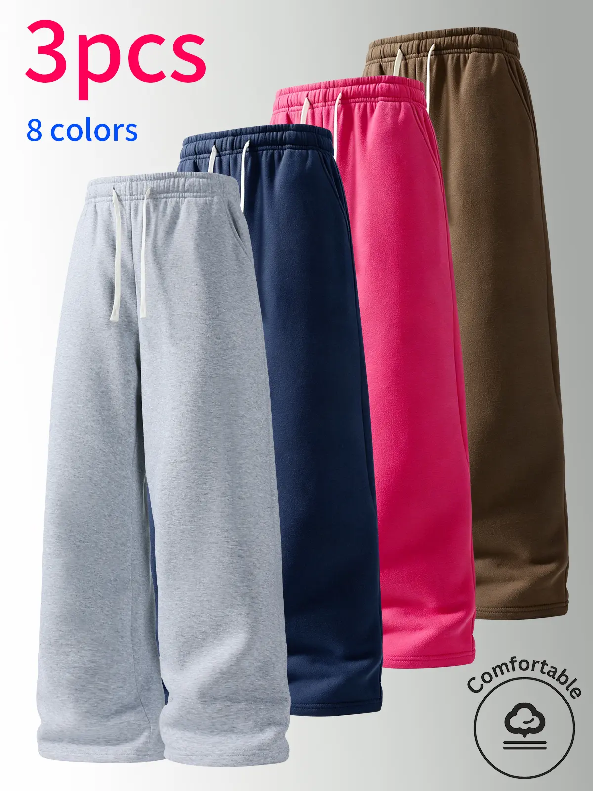 3-pack men's pants: men's long pants, men's casual loose straight-leg pants, men's sports pants. everyday comfort wear, Drawstring waistband and side pocket design, autumn winter gym trousers, plus size oversized loungewear, fashion trouser
