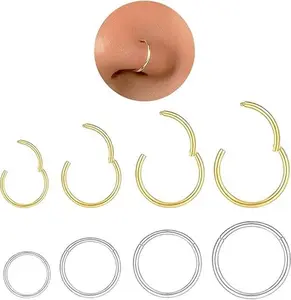 Hypoallergenic 18G 316L Surgical Stainless Steel Nose Rings Hoops Set, 8Pcs Dainty Gold/Silver Hinged Clicker Septum Rings (6-12mm) for Women Body Piercing Jewelry, Mothers Day Gifts