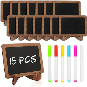 15 count Mini Chalkboard Sign with 6 Color Chalk Markers, 2.9? x 3.9? Wooden Blackboard  Small Chalkboards for , Buffet, Parties, Message Boards, Table Numbers (Rectangular)