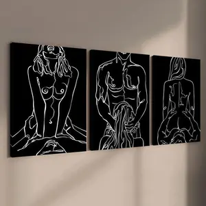 3-count wooden frame canvas, abstract human body art poster, romantic decoration, exquisite printed canvas, fashionable bedroom decoration, modern home decoration, living room and corridor wall decoration, high definition, waterproof, artistic