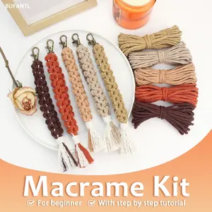 Macrame Keychain DIY Material Pack, Boho Style Polyester Cord, Vintage Copper Lobster Clasp, Flower Weave Texture, Wristband anti-lost rope Beginner Friendly Tutorial