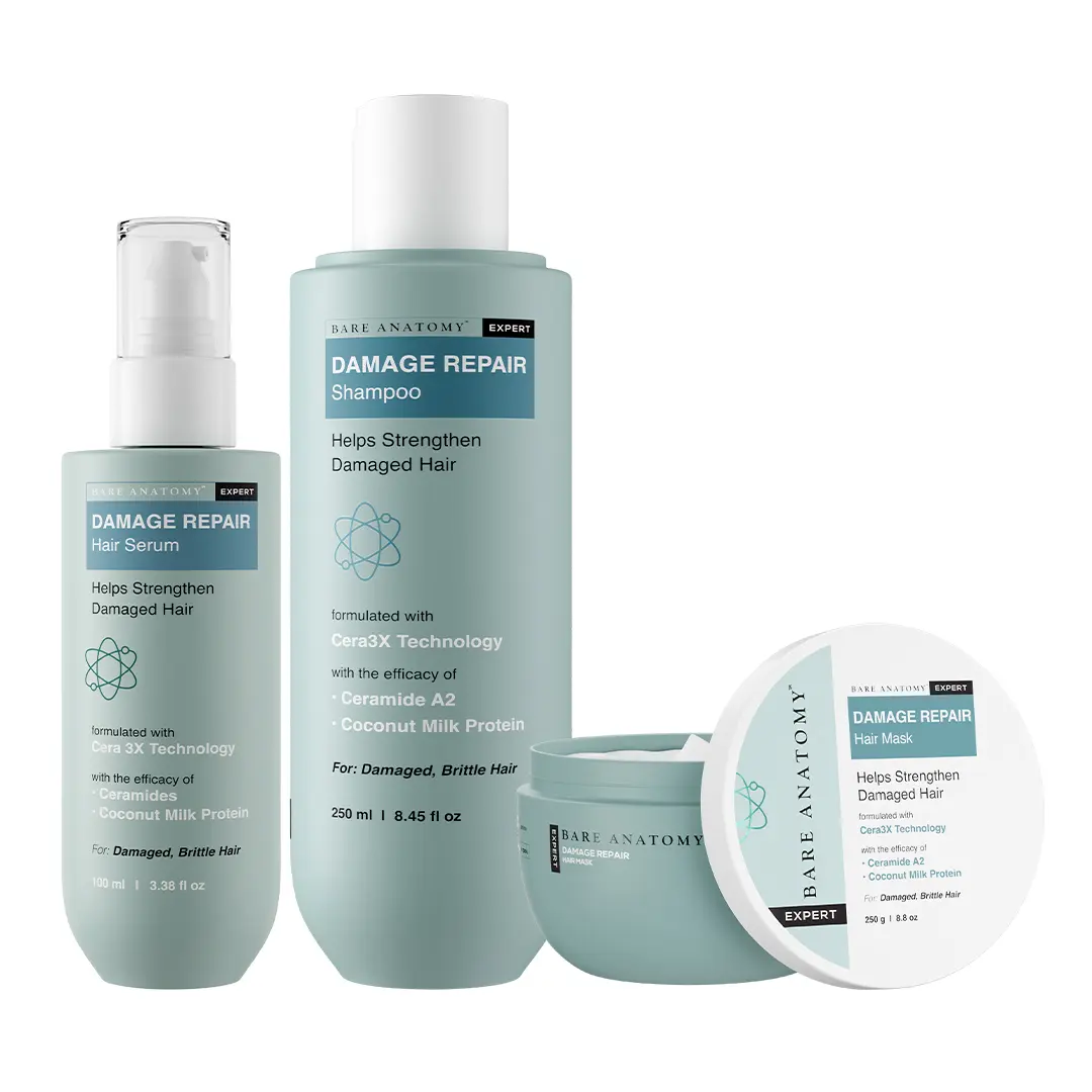Damage Repair Shampoo (250ml) + Hair Mask (250g) + Hair Serum (100ml) with Ceramide A2 & Coconut Milk Protein for Stronger, Smoother & Healthier-Looking Hair