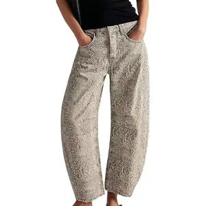 Women’s Baggy Boyfriend Barrel Jeans Y2K Floral Print Mid-Rise Wide-Leg Denim Ankle Pants Patchwork #231