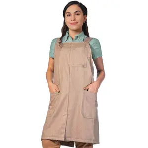 Cross Back Apron - Pinafore Apron, 3 Pockets, Loop - Baking Cooking, Gardening, School