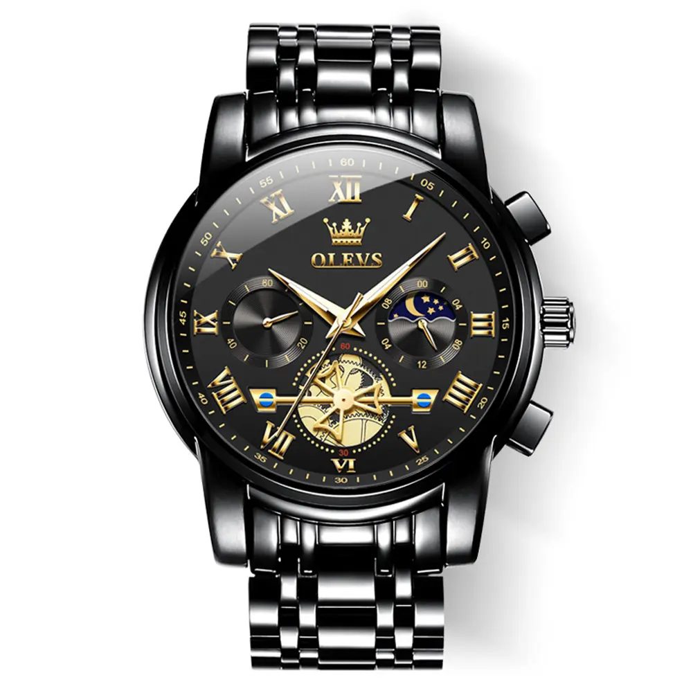 OLEVS Men's Skeleton Analog Glow-in-the-Dark Quartz Watch - Stainless Steel Fashion Accessory, Watches, Skeleton Face, Everyday Wear
