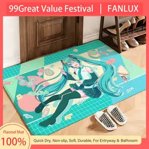 Music Hatsune Miku Floor Mat This soft flannel mat provides a cozy Soft flannel mat with quick water absorption, non-slip and durable. Easy to clean, ideal for bathroom and entryway use.