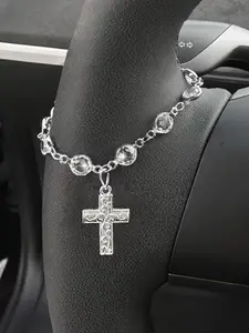 1pc, Sparkling Rhinestone Cross Steering Wheel Hanging Chain, Exquisite And Compact Workmanship, Ladies' Car Interior Decoration，Thank you Difts, Birthday Gifts, Gifts for Family Members, Car Decorative Ornaments, Car Interior Accessory