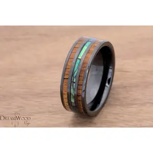 Koa Wood Abalone ring - Ceramic Ring