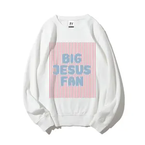 Big Jesus Fan Graphic Print Oversized Crewneck Sweatshirt - Christian Faith Casual Pullover for Women Birthday Womenswear