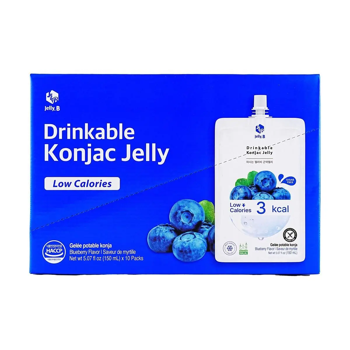 Jelly.B Korean Low-Calorie Konjac Jelly - Blueberry Flavor, 150ml x 10 Packs | Healthy Snack Alternative Jelly.B Korean Low-Calorie Konjac Jelly - Blueberry Flavor, 150ml x 10 Packs | Healthy Snack Alternative