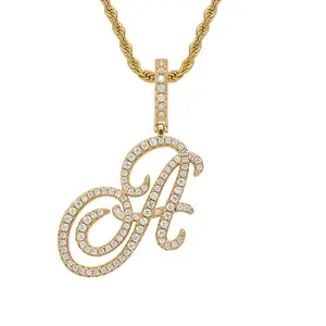 European and American Hip-Hop Pendant Cursive English Letter Pendant 18K Gold Inlaid Zircon Nightclub Disco Necklace (Letter Pendant + Braided Chain 60cm) bold bright jewelry