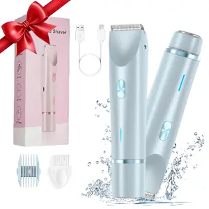 Bikini Trimmer for Women, Intimate Pubic Trimmer, Electric Shaver and Razor Rechargeable 2-in-1 Bodyand Facial Hair Removal Double Head forPainless Trimming of Pubic Face UnderarmLegs,IPX7 Waterproof, pink, USB Rechargeable