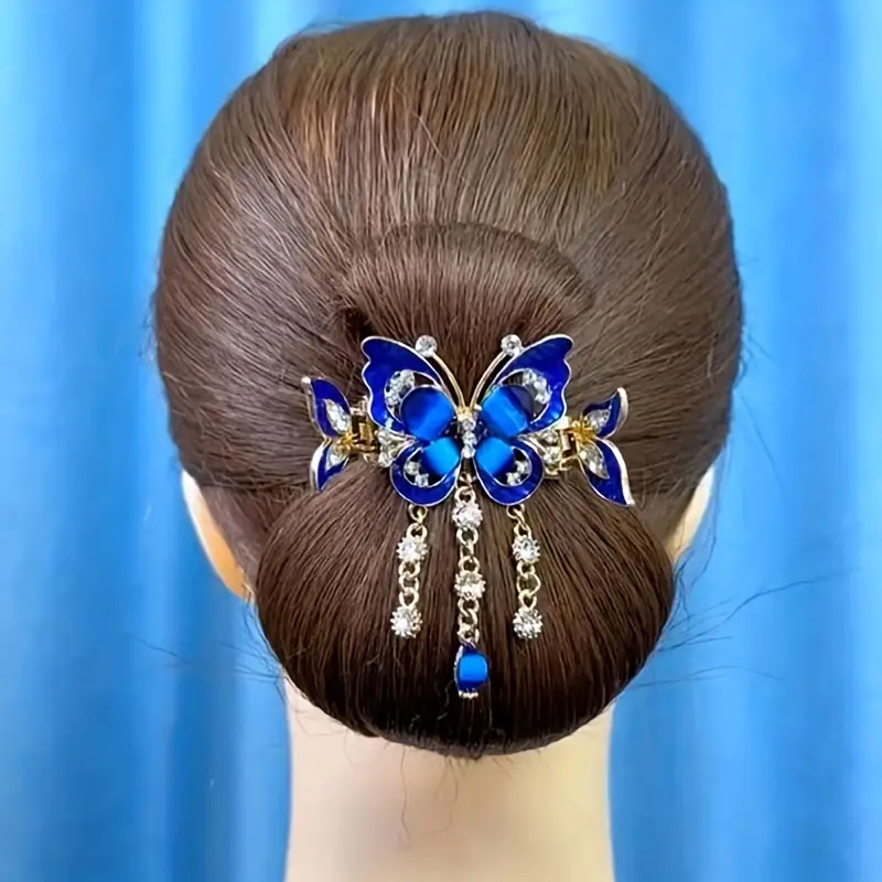 Butterfly Hair Claw Clip with Dangling Rhinestone Tassel, Elegant Gold-Tone Alloy Hair Accessory for Women, Hair Claw Clips