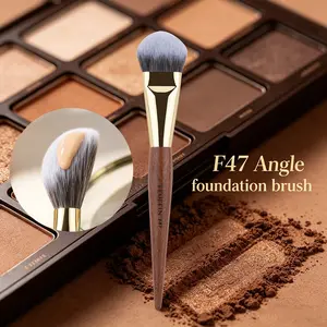 F47 Angle Makeup Foundation Blender Brush, Luxury Professional Cream Blending Tool, High-End Copper Pipe Rosewood Handle, Beauty Essential