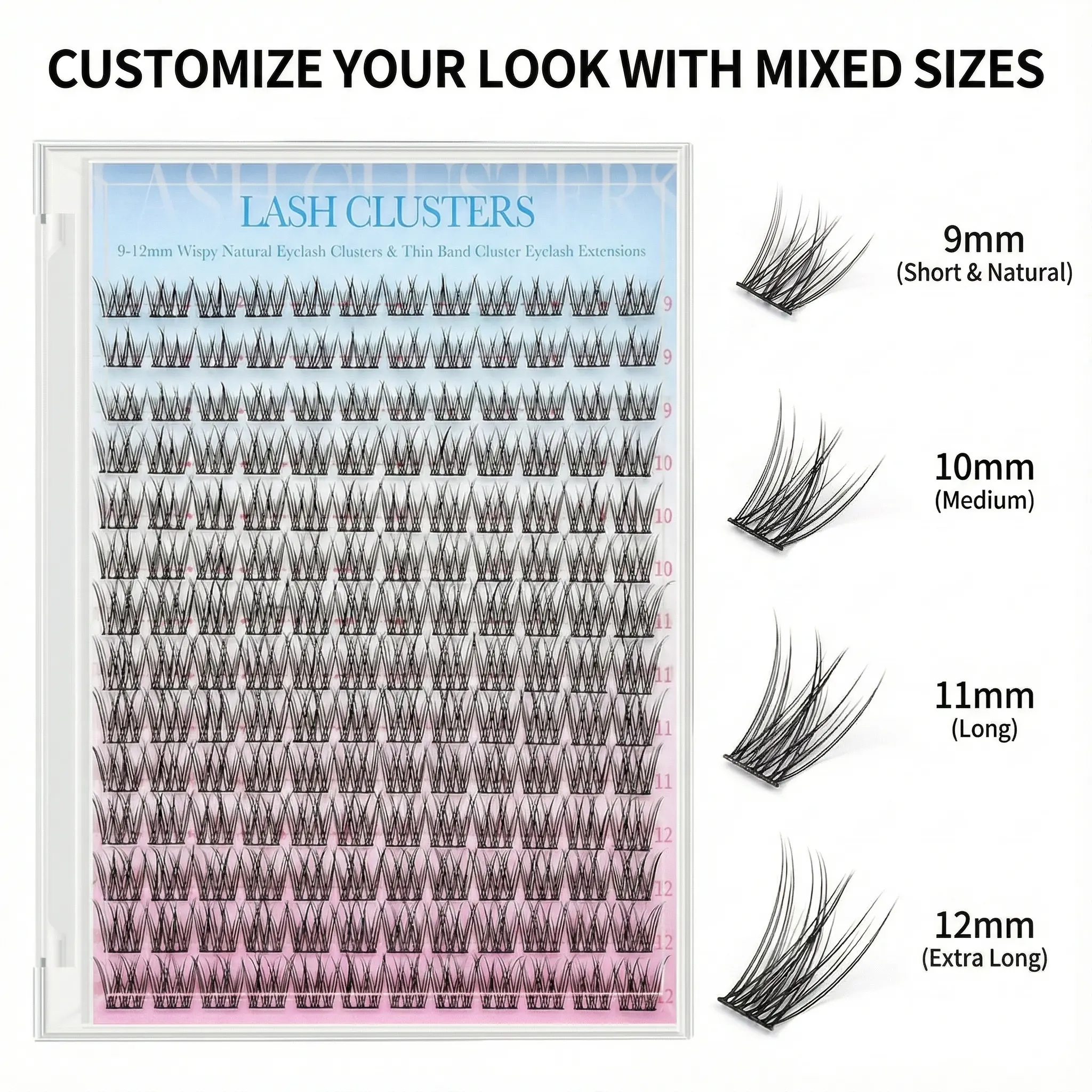 168Pcs Wispy Individual Lashes Kit for DIY Extension Natural Curly Lash Clusters with Bond and Seal Tweezers Makeup Cosmetic Eyelash Kit
