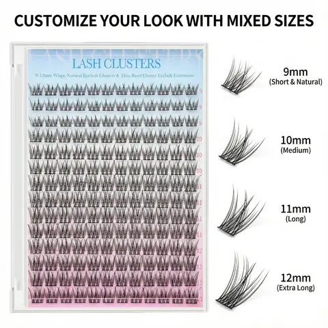 Puff Lash Clusters Kit - 9-12mm 168PCS Wispy Eyelash Extensions for Beginners, with Waterproof Bond, Seal, Tweezers, Salon-Grade DIY Cosmetic Set, Eyelashes Extensions