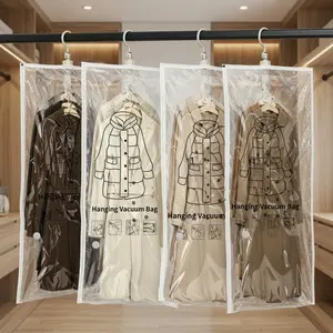 4 Pack Hanging Vacuum Storage Bags, Space Saver Bags for Clothing, Suits & Jackets, Clear Hanging Vacuum Seal Bags for Closet Organizers, Travel, Moving Hangable