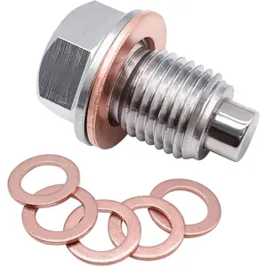 Magnetic Stainless Steel Oil Drain Plug M14x1.5 with 5 PCS Copper Crush Washer Anti Leakage Replacement for Car Motorcycle Boat