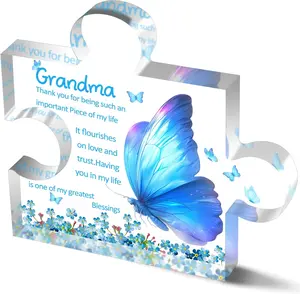Gifts for Grandma 3.94 x 3.23 inch Engraved Thank You Acrylic Block Puzzle, Thoughtful and Meaningful Gift for Birthday, Christmas, Mother's Day, Thanksgiving, Home Cute Decorations,Well Made, Sturdy