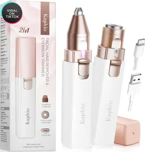 KAPHIO Facial Hair Removal for Women: Electric Eyebrow Trimmer & Hair Removal Device - 2 in 1 Rechargeable Face Shaver Painless Eyebrow Shaper for Upper Lip Chin Peach Fuzz brow